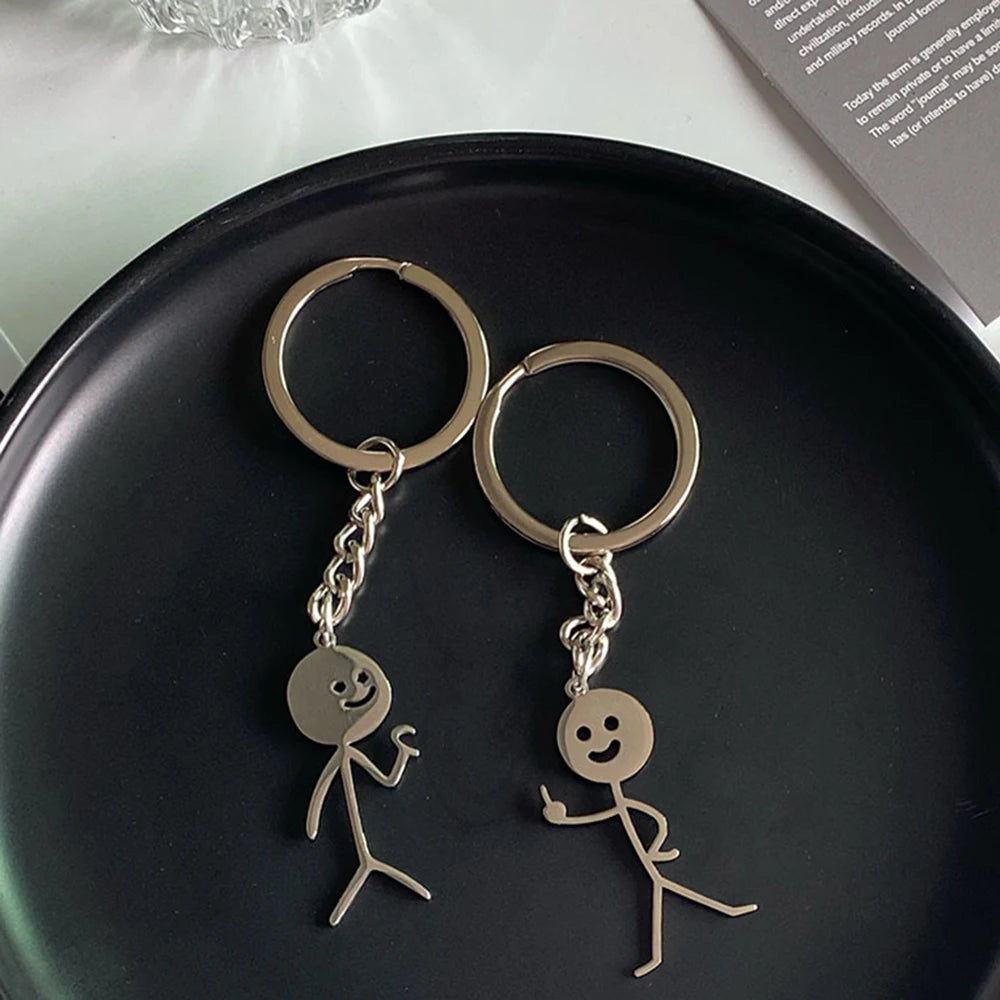 Fun Match People Keychain Creative Car Keyrings Heart To Heart Middle Finger Lovers Key Chain New Bag Pendant Couple'S Gifts