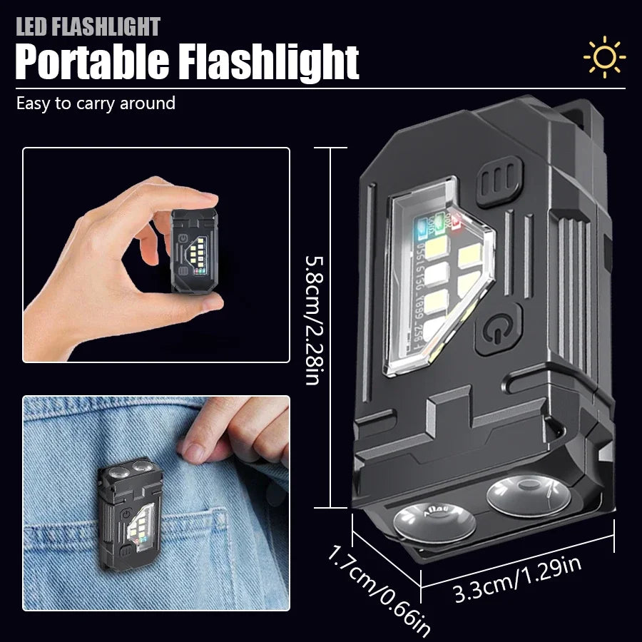 Mini USB Rechargeable LED Flashlight - Portable Super Bright Torch with Tail Magnet, Side COB Emergency Light & Camping Lantern