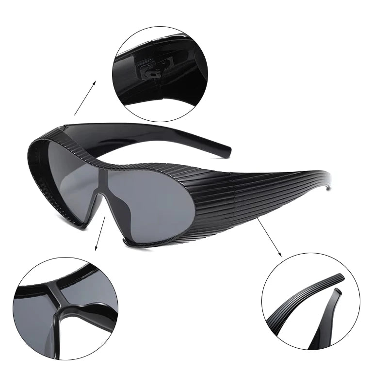 New Alien Uv Resistant Sunglasses, Punk Goggles, Futuristic Y2k Large Frame Integrated Sunglasses 7751