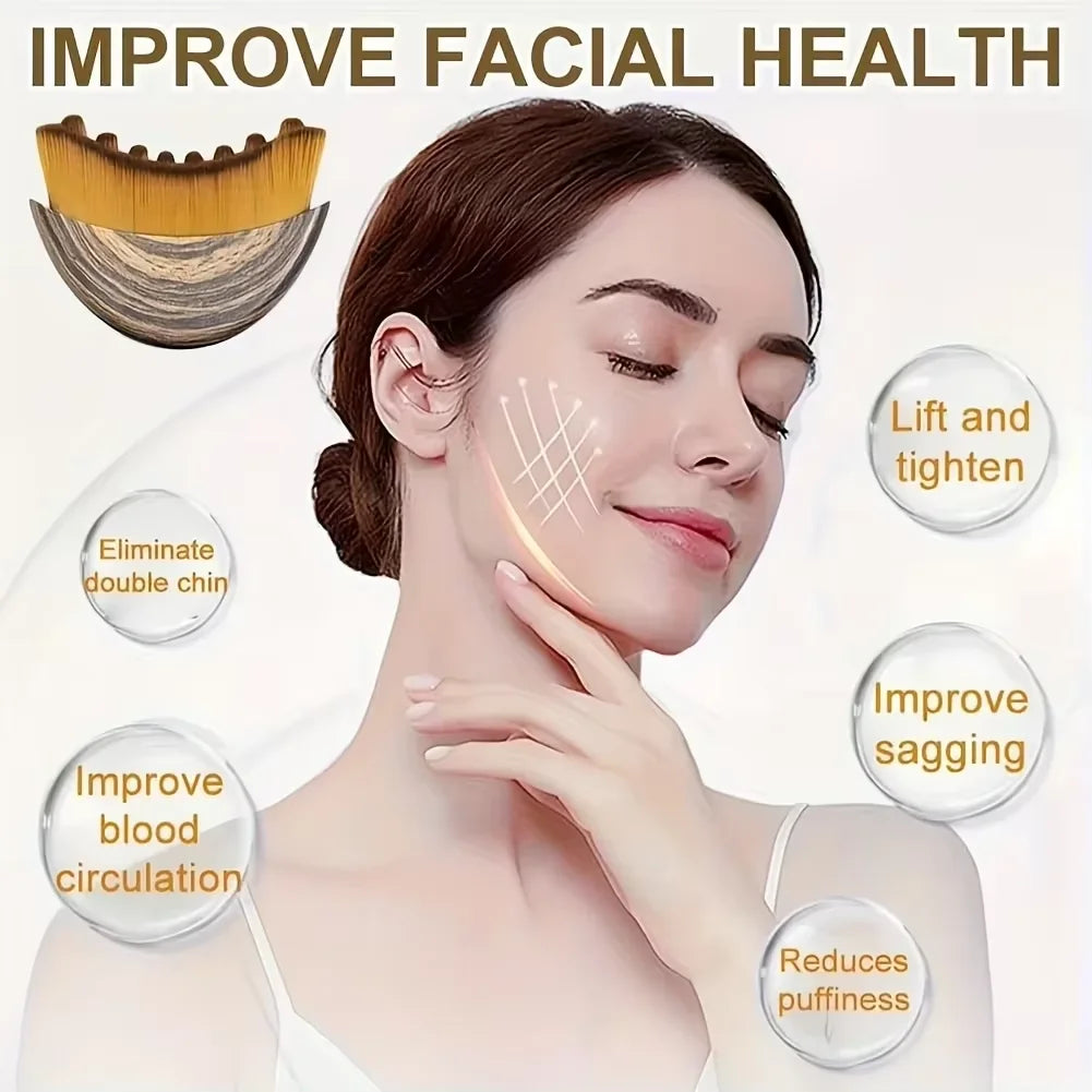 Contour Brush,Lymphatic Contour Facial Brush&Brass Lotus Eye Massage Stick Sandalwood Face Eye Meridian Acupressure Massage Tool