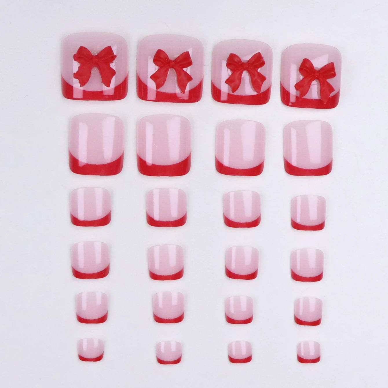 24pcs French Fake Toenails Pink Gradient Full Cover Short Square Toe Nails Foot Nails Tips for Women Girls