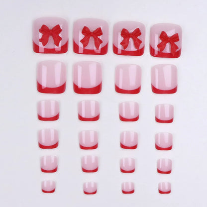 24pcs French Fake Toenails Pink Gradient Full Cover Short Square Toe Nails Foot Nails Tips for Women Girls