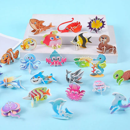 30pcs/set 3D Cartoon Puzzles Educational Toys Insect, Dinosaur, Animal, and Vehicle Themes 3D DIY Cardboard Puzzles