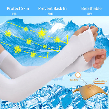Anti-UV Arm Covers for Men Women Cycling Fingerless Gloves Summer Sport Ice Silk Cool Scarf Silk Elastic Arm Covers Driving