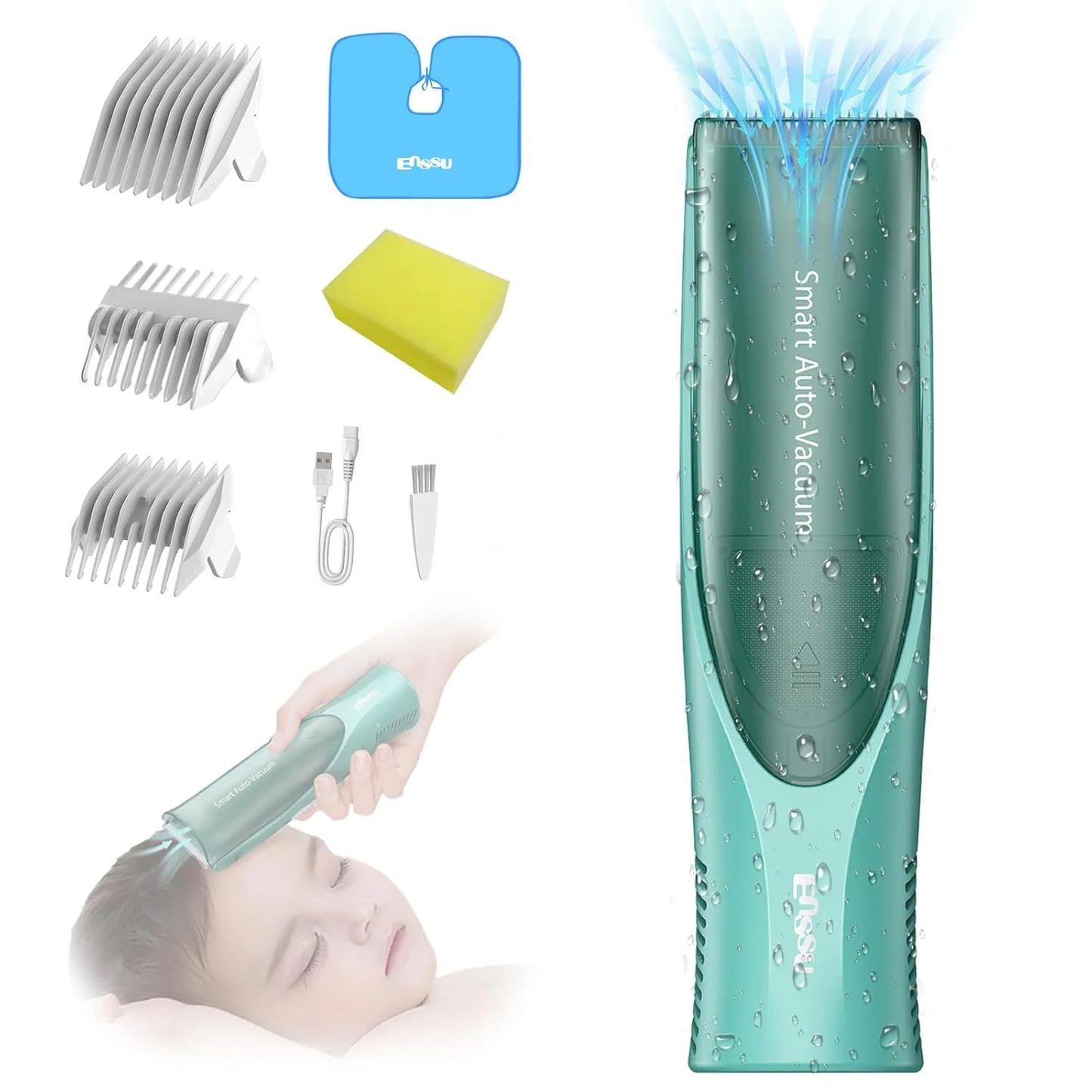 Vacuum Hair Clippers for Kids & Men Rechargeable Cordless Hair Cutting Machine with Safe Ceramic Blade Waterproof Hair Trimmers