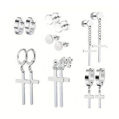 7 Pairs Stainless Steel Dangle Hoop Earrings For Men, Punk Cool Stud Earring