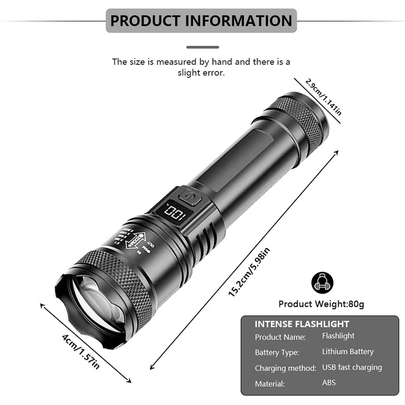 USB Rechargeable LED Flashlight Bright High Lumens,Zoomable Waterproof Torch,Portable Handheld Light for Outdoor Camping Hiking