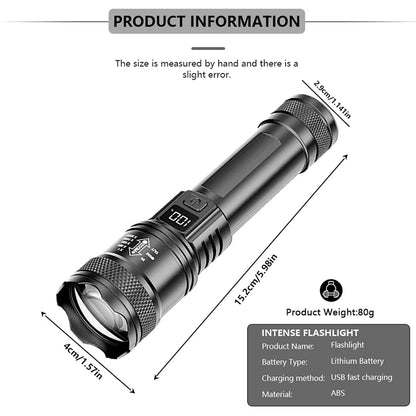 USB Rechargeable LED Flashlight Bright High Lumens,Zoomable Waterproof Torch,Portable Handheld Light for Outdoor Camping Hiking