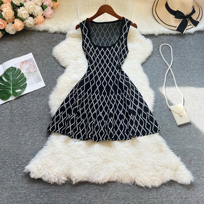 YuooMuoo Brand Fashion A-line Short Women Dress Elegant Y2K Geometric Knitted Summer Dress Female Harajuku Black Party Vestidos