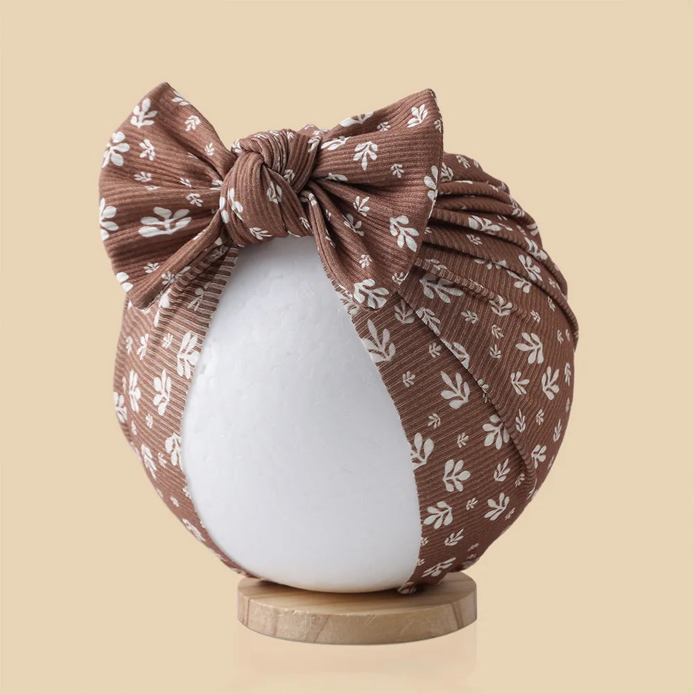 Ins Ribbed Baby Turban Hats Heart Dasiy Cherry Butterfly Bear Printed Infant Beanies Toddler Boys Girls Caps Kids Headwear