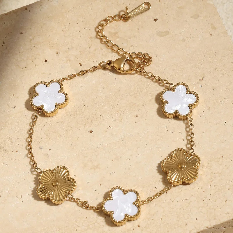 Fashion Flower Stainless Steel Bracelets For Women Trendy Gold Color Metal Bracelet Party Birthday Daily Cute Romantic Jewelry