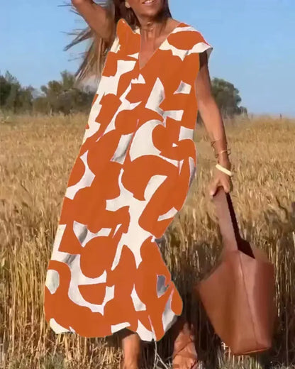2025 Elegant Lady Style V-neck Loose Waist A-line Skirt with Head Print Sleeveless Dress Summer Fashion New Versatile Long Skirt