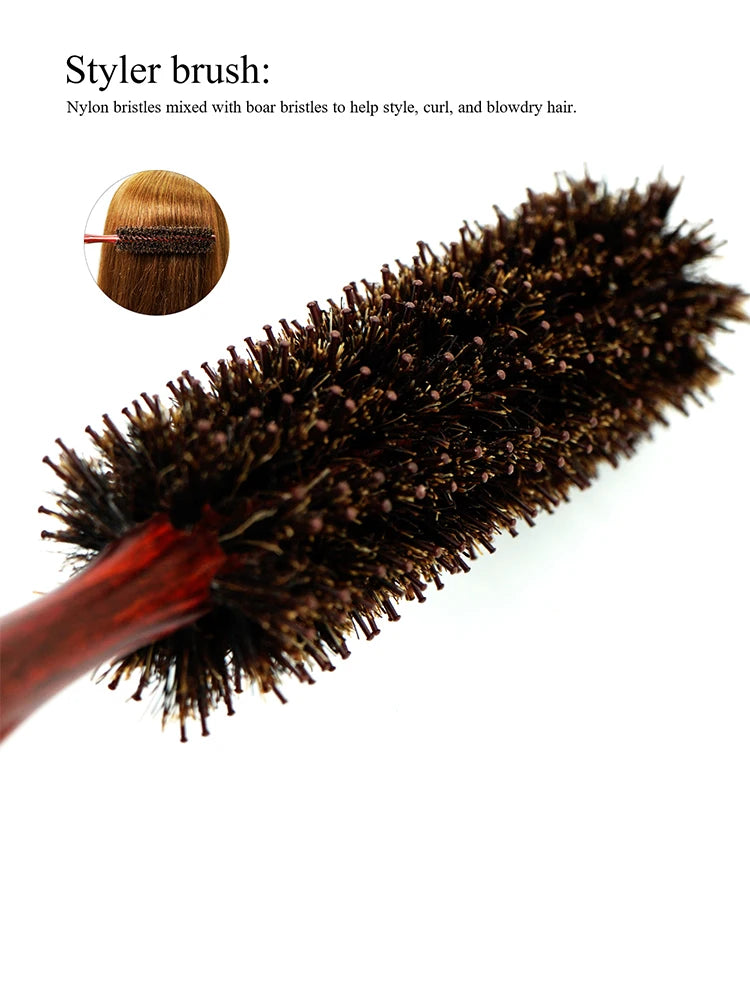 Round Hairbrush Anti Static Wood Boar Bristle Round Brush Hairdresser Styling Tools Teasing Brush For Curly Hair Comb Brush