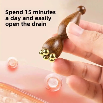 Contour Brush,Lymphatic Contour Facial Brush&Brass Lotus Eye Massage Stick Sandalwood Face Eye Meridian Acupressure Massage Tool