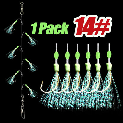TAKBAS 1/5 Packs Sabiki Rigs, Fishing Bait Rigs, Luminous Sea Fishing Rig with High Carbon Fishing Hooks,for Fresh/Saltwater