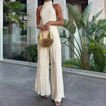 Summer New O Neck Solid Zipper Romper Vintage Commute Slim Long Jumpsuits Women's Spring High Waist Sleeveless Playsuit Overalls