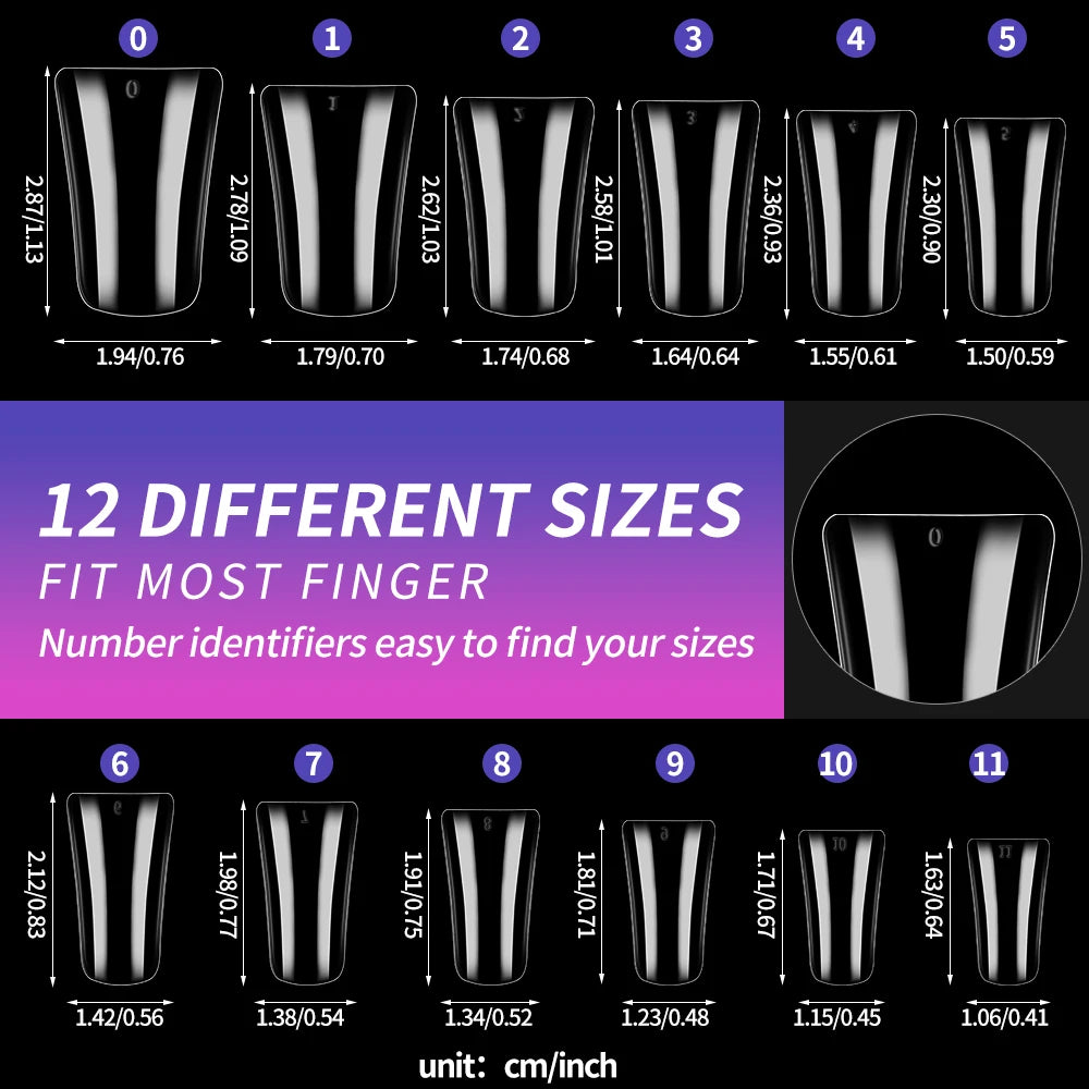 120Pcs Clear Duckbill Fake Nail Tips Full Cover False Fingertips 12Sizes Press On Nails Extension forManicure Salon Supplies Y2K