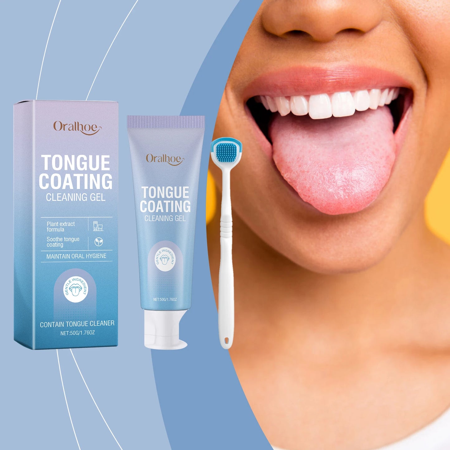 Tongue Cleaning Gel With Brush Fresh Mouth Eliminate Bad Breath Tongue Coating Removal Kit Oral Health Care 2in1 Tongue Cleaner