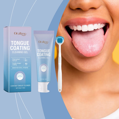Tongue Cleaning Gel With Brush Fresh Mouth Eliminate Bad Breath Tongue Coating Removal Kit Oral Health Care 2in1 Tongue Cleaner