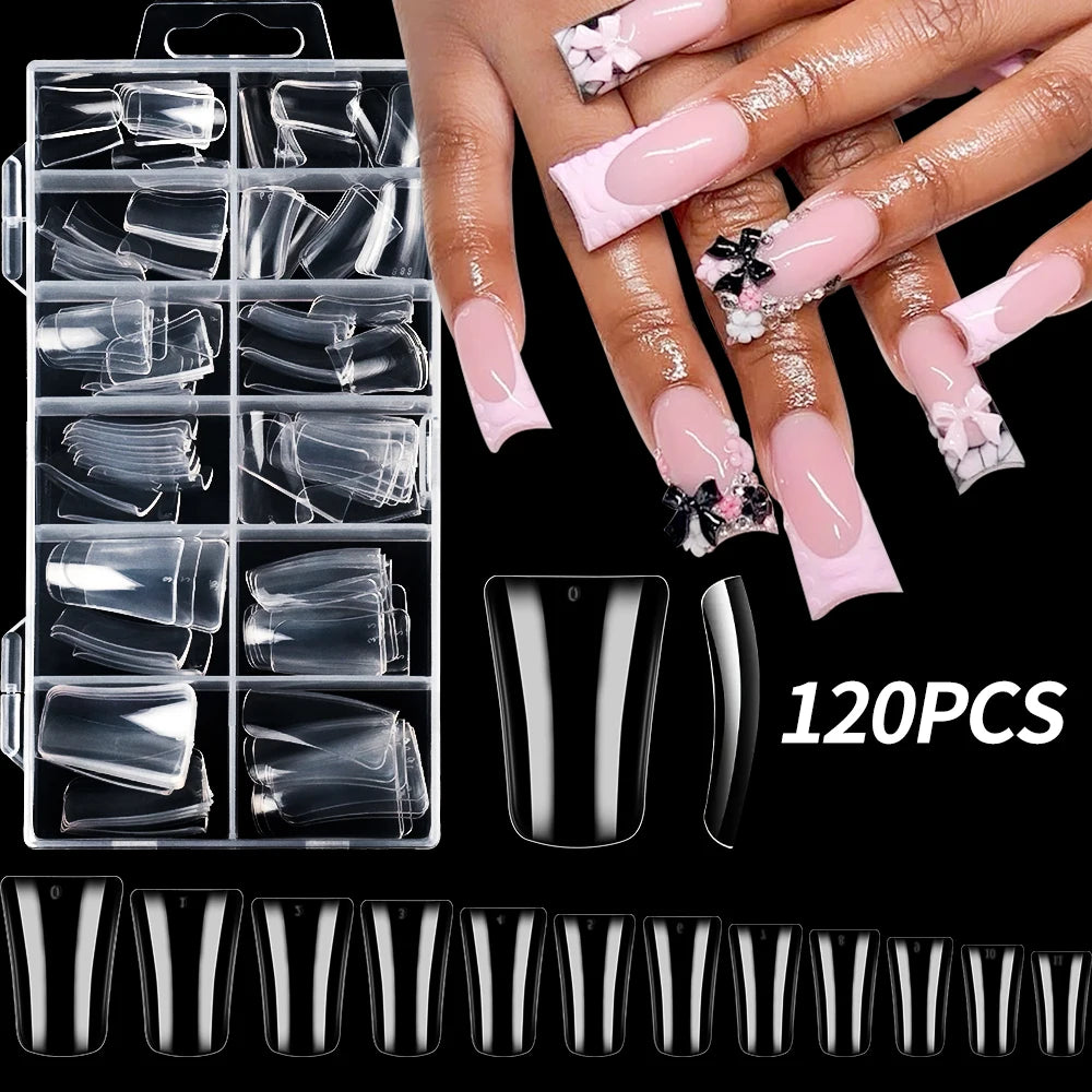 120Pcs Clear Duckbill Fake Nail Tips Full Cover False Fingertips 12Sizes Press On Nails Extension forManicure Salon Supplies Y2K