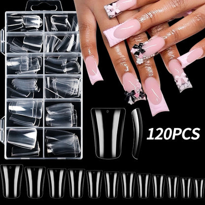 120Pcs Clear Duckbill Fake Nail Tips Full Cover False Fingertips 12Sizes Press On Nails Extension forManicure Salon Supplies Y2K