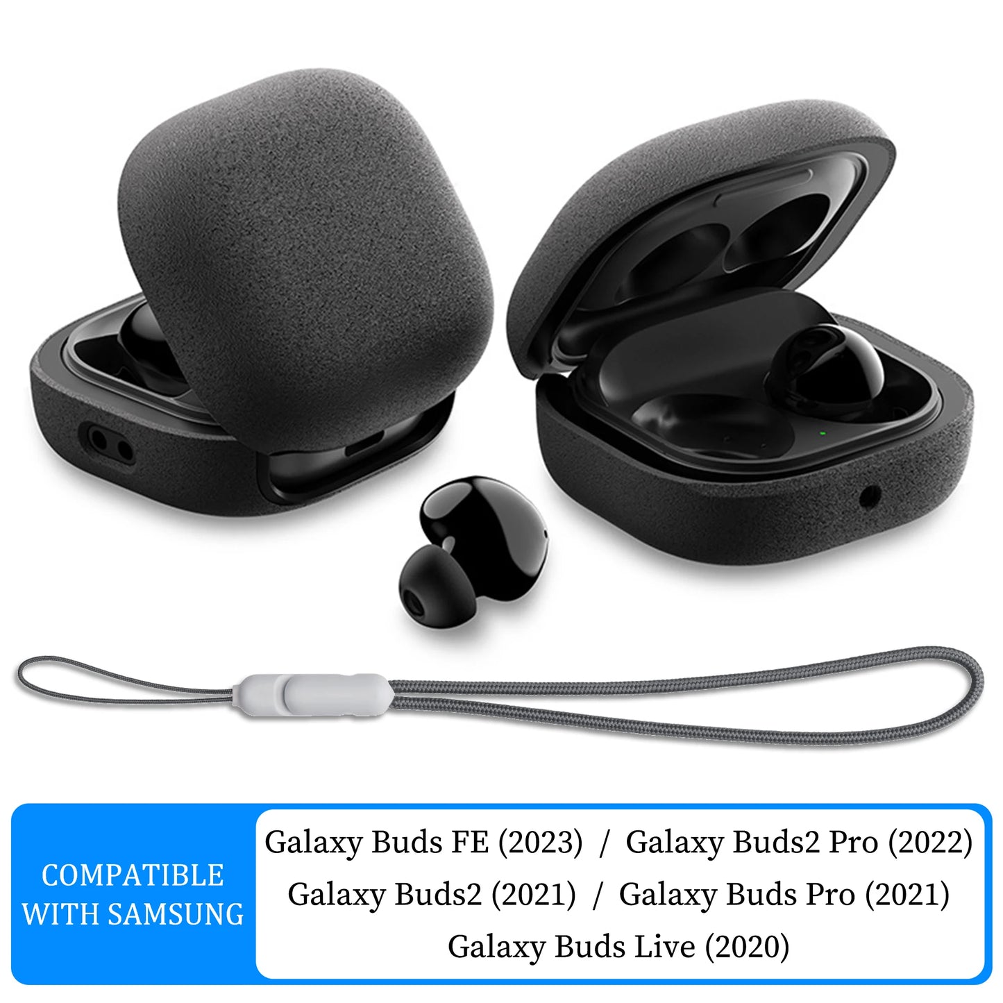 Protective Case for Samsung Galaxy Buds FE, Buds2 Pro, Buds2, Buds Live, Buds Pro Case, Hard Case Protection Case with Lanyard
