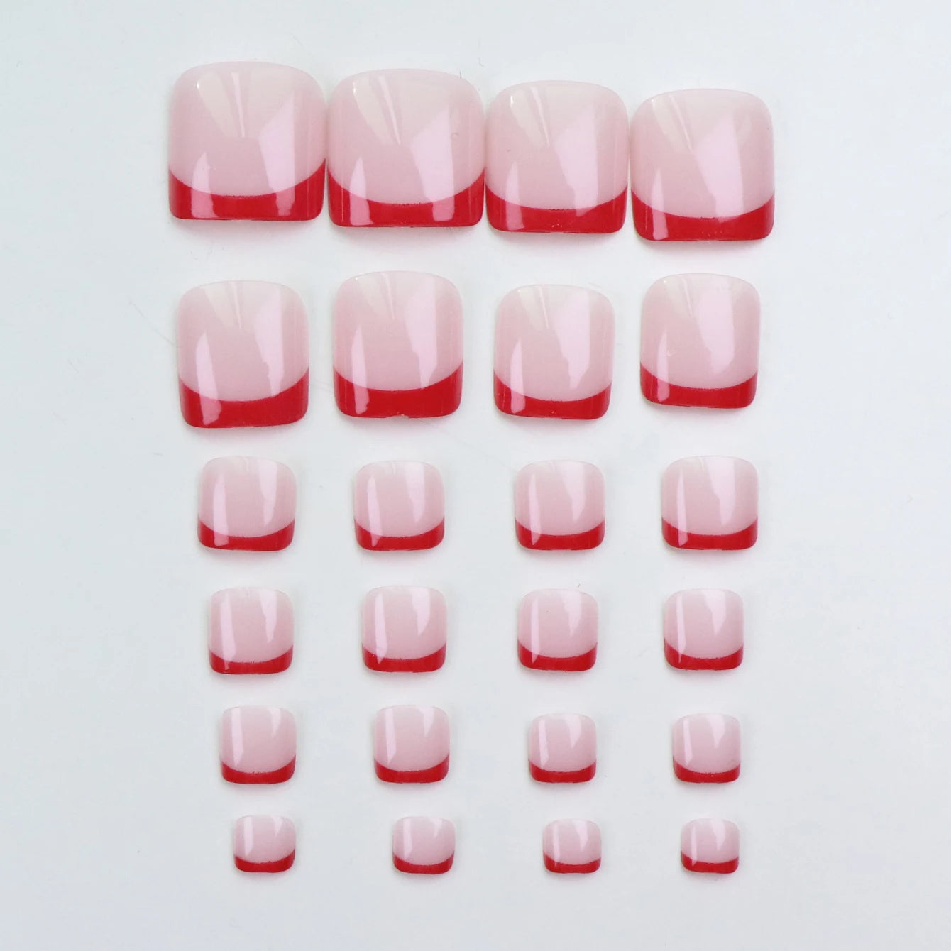24pcs French Fake Toenails Pink Gradient Full Cover Short Square Toe Nails Foot Nails Tips for Women Girls
