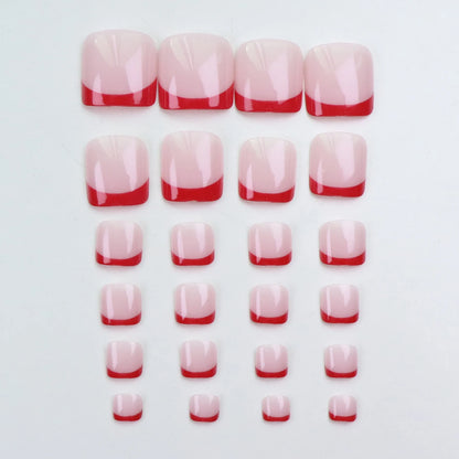 24pcs French Fake Toenails Pink Gradient Full Cover Short Square Toe Nails Foot Nails Tips for Women Girls