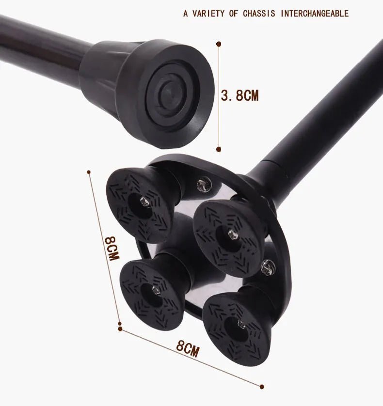 LED Light Non-Slip Elderly Walking Sticks Aluminum Alloy Cane Multifunctional Crutch with Large Footprint for Senior Men
