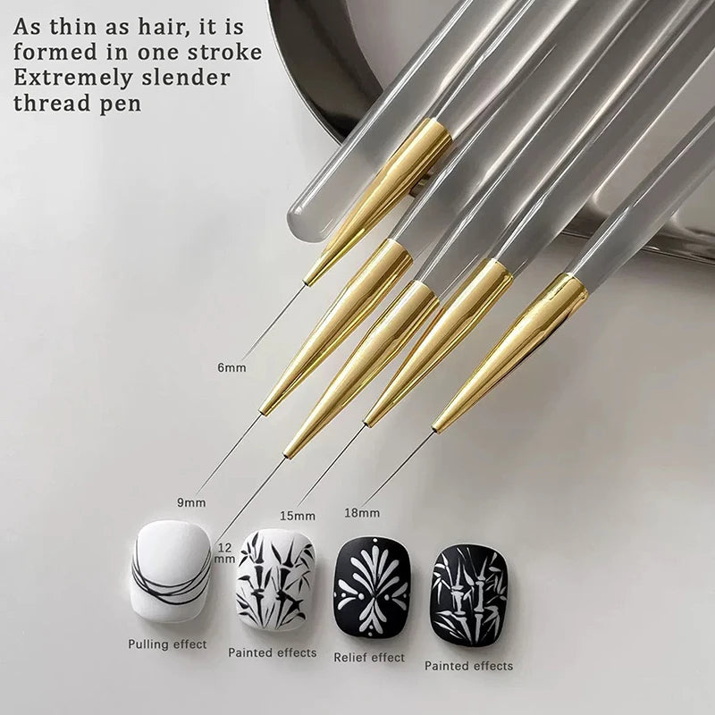 ♥♥♥5Pcs Slim Nail Art Brushes – Acrylic Flower Painting & Line Drawing Kit