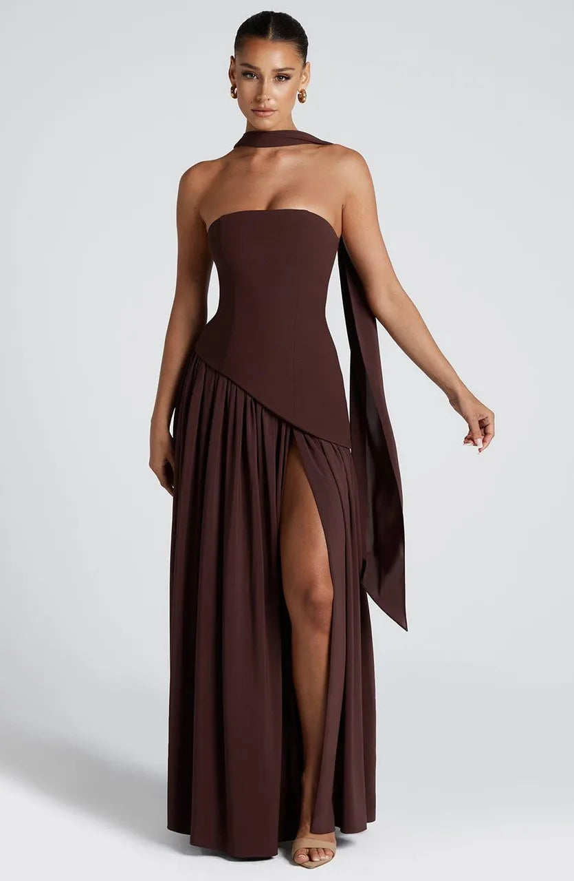 New Dresses 2025 Woman Fashion Summer Sheath Solid Color Split Dress Sexy Backless High Split Skirt Women's Clothing