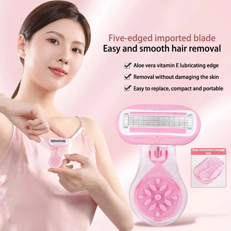 Portable Women Razor for Travel Face Leg Bikini Body Hair Shaving With Protective Net Blade Lady Manual Shaver Set