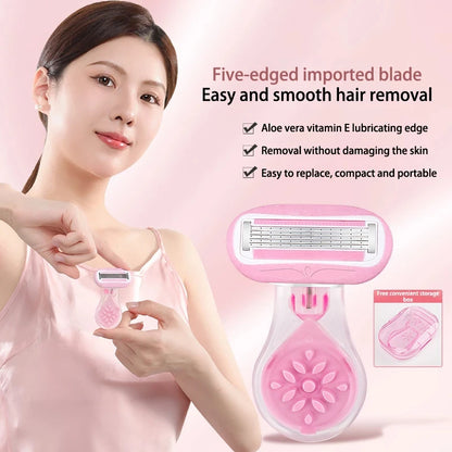 Portable Women Razor for Travel Face Leg Bikini Body Hair Shaving With Protective Net Blade Lady Manual Shaver Set