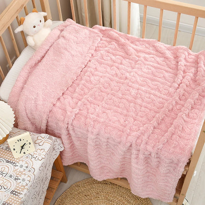 1 Coral Fleece Blanket for Babies and Children - Ultra Soft Striped Warm Parabolic Design, All-Season Bedding, Suitable for Nursery, Infants, Toddlers, and Teenagers (White/Pink/Blue) Nap Blanket, Essential for a Cozy Bedroom