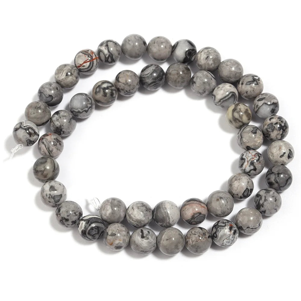 Factory Price Natural Stone Gray Picasso Map Jaspers Round Beads 16" Strand 6 8 10 MM Pick Size for Jewelry Making Diy Handmade