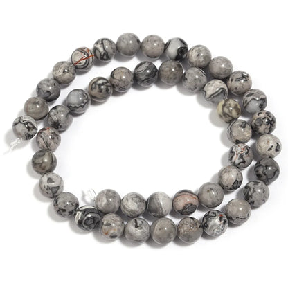 Factory Price Natural Stone Gray Picasso Map Jaspers Round Beads 16" Strand 6 8 10 MM Pick Size for Jewelry Making Diy Handmade