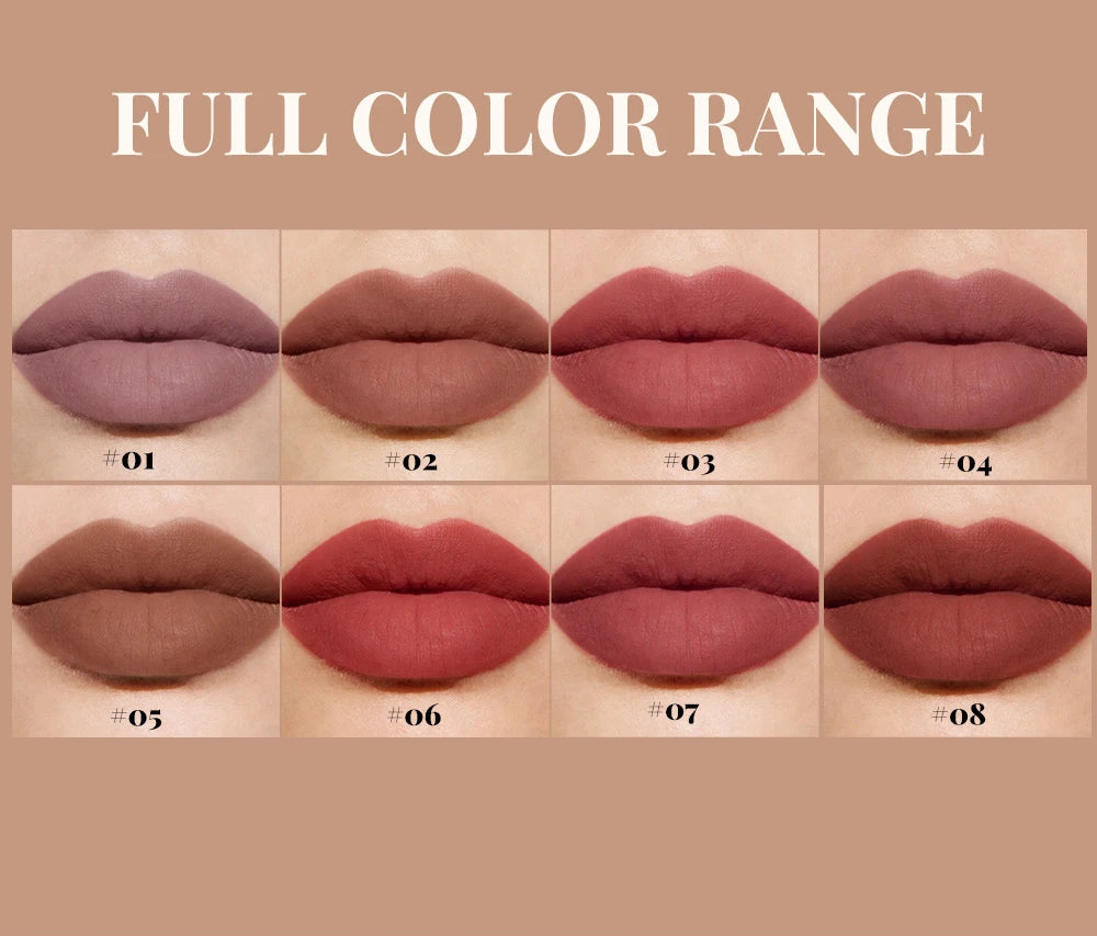 8 Color Nude Brown Matte Liquid Lipstick Velvet Sexy Dark Red Lip Glaze Non-stick Cup Not Easy To Fade Lip Gloss Lipstick Makeup