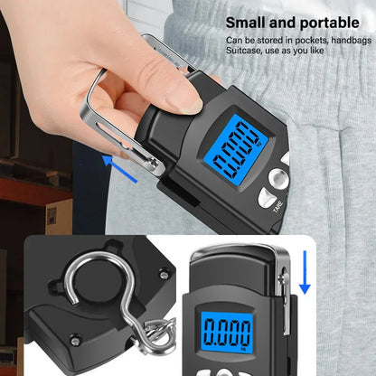 50kg/40kg 10g Portable Digital Scale LCD Electronic Hook Hanging Scale Baggage Weight with 100cm Retractable Measuring Tape