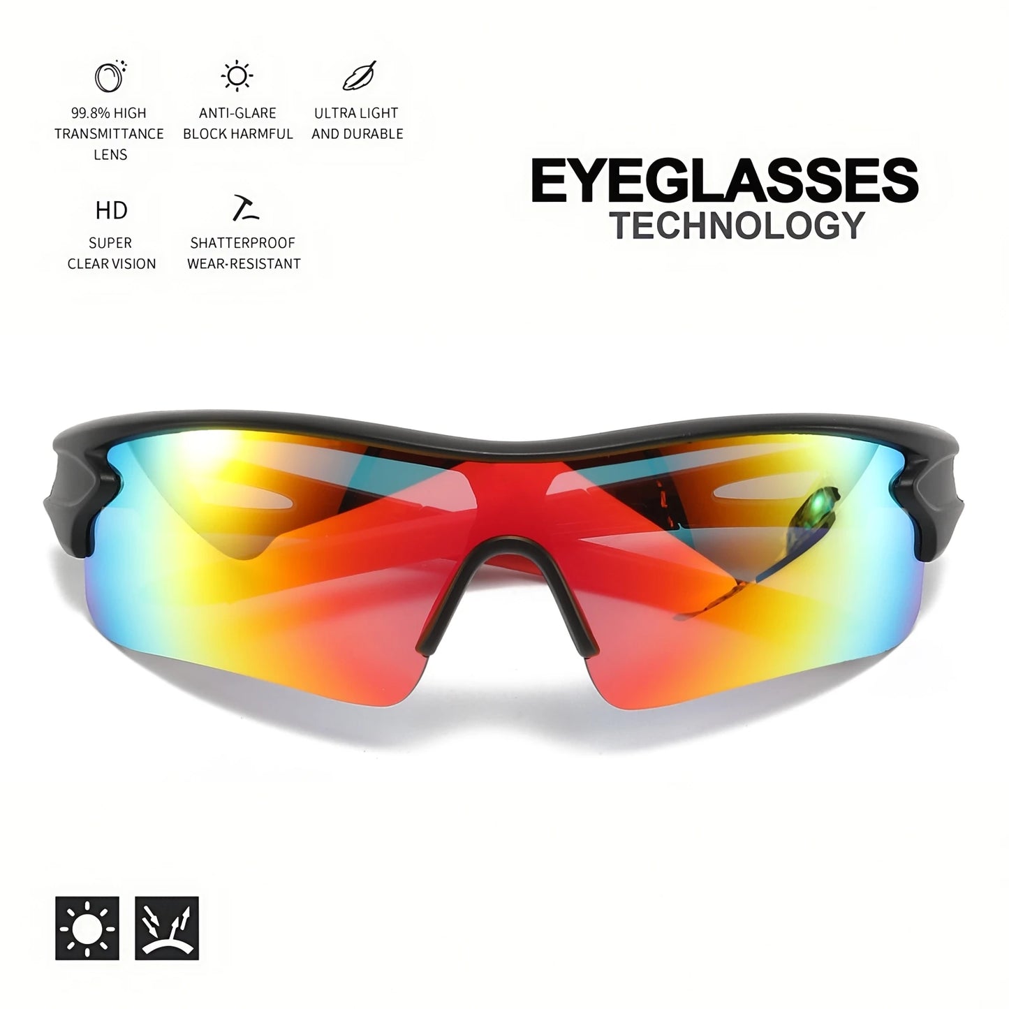 Classic Sports Sunglasses with One-Piece Wraparound UV400 Lens - Unisex Comfort Fit for Cycling, Running, Hiking & Outdoor