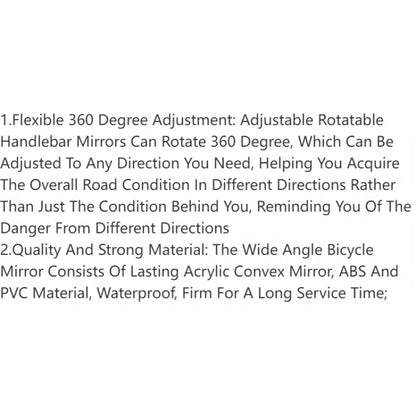 1/2PCS  Bike Mirrors, Acrylic Convex Oval Rearview for Cycling360° Rotatable Shockproof Handlebar Mount Mirrors for Mountain &