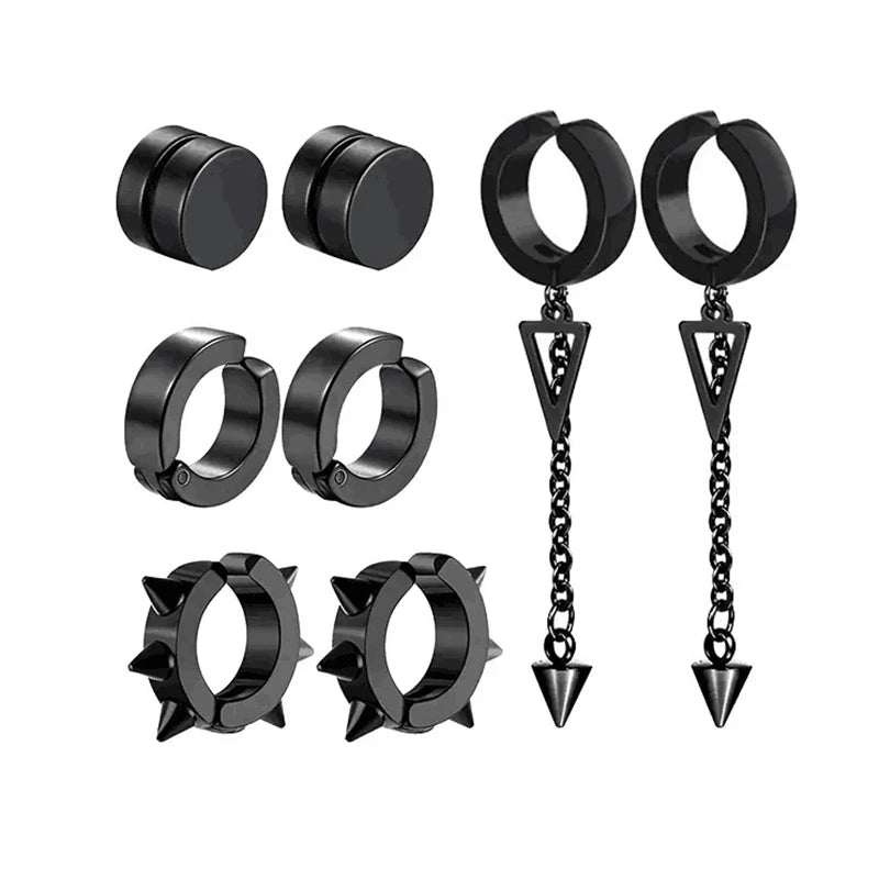 1-5 pairs of fashionable men's punk cross pendants stainless steel earless magnet earrings set