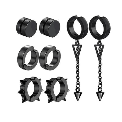 1-5 pairs of fashionable men's punk cross pendants stainless steel earless magnet earrings set