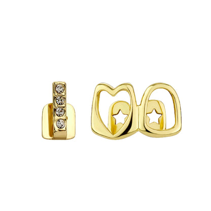 Golden Grillz Tooth Jewelry Set for Men and Women, Copper Inlaid Zircon Hollow Heart, Daily Wearable Valentine Gift, Hip Hop
