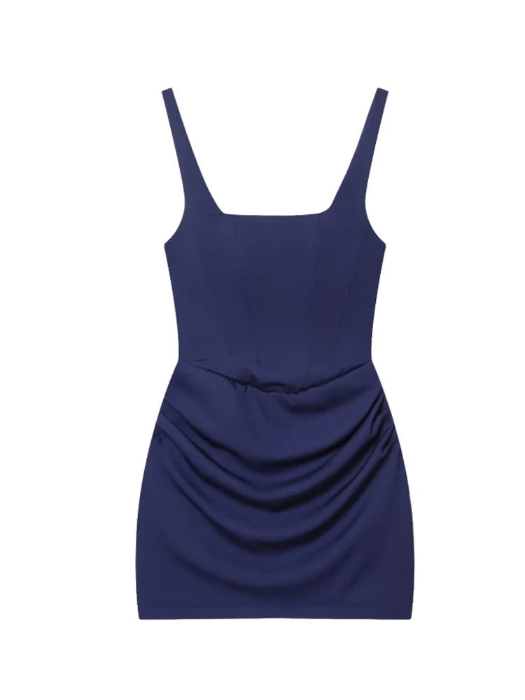 French Style Women Ruched Short Dress Fashion Summer Party Evening Gown Spaghetti Strap Bodycon Sexy Bandage Corset Mini Dress