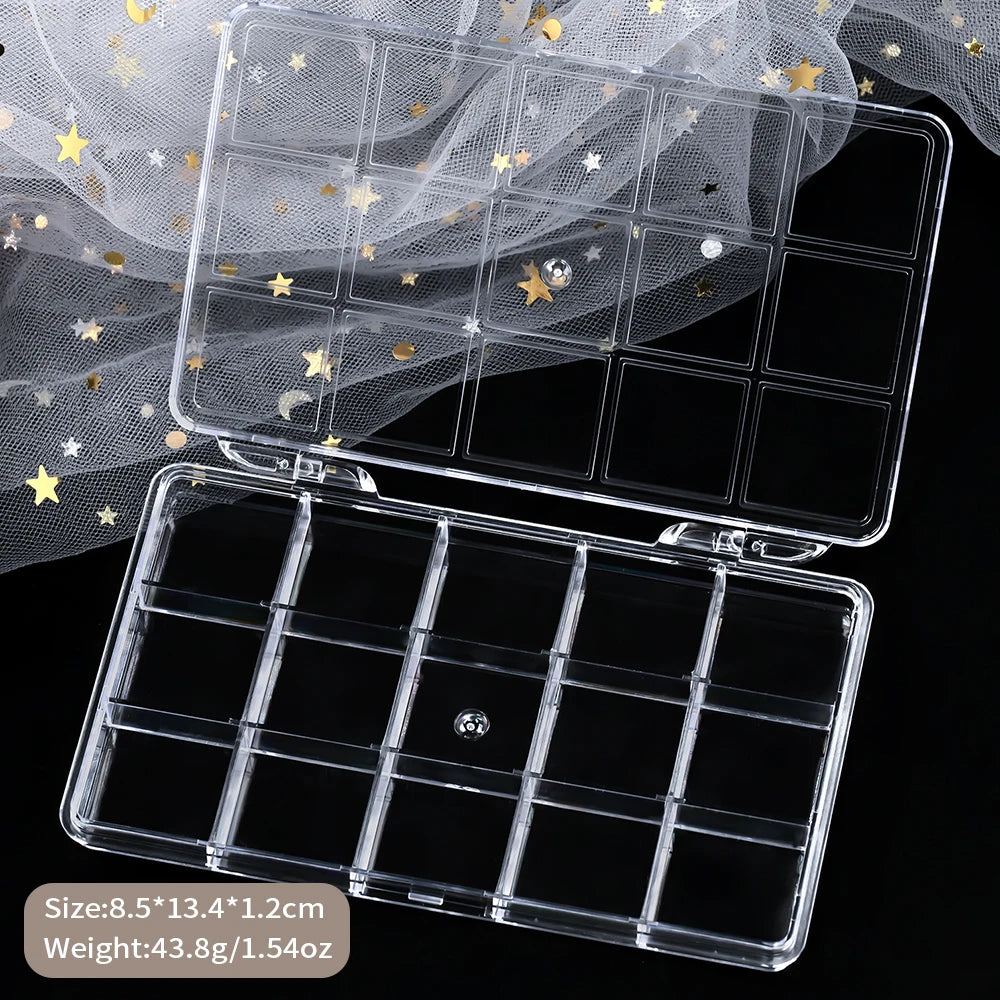 12/15/24Grids Empty Storage Box Clear For Nail Accessories Transparent Plastic Container For Jewelry Rhinestones Rectangle Case