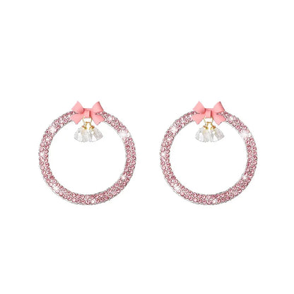 Rhinestone Bow Bell Car Start Switch Button Auto Decorative Diamond Stickers Ring Circle Trims Protective Cover Car Accessories