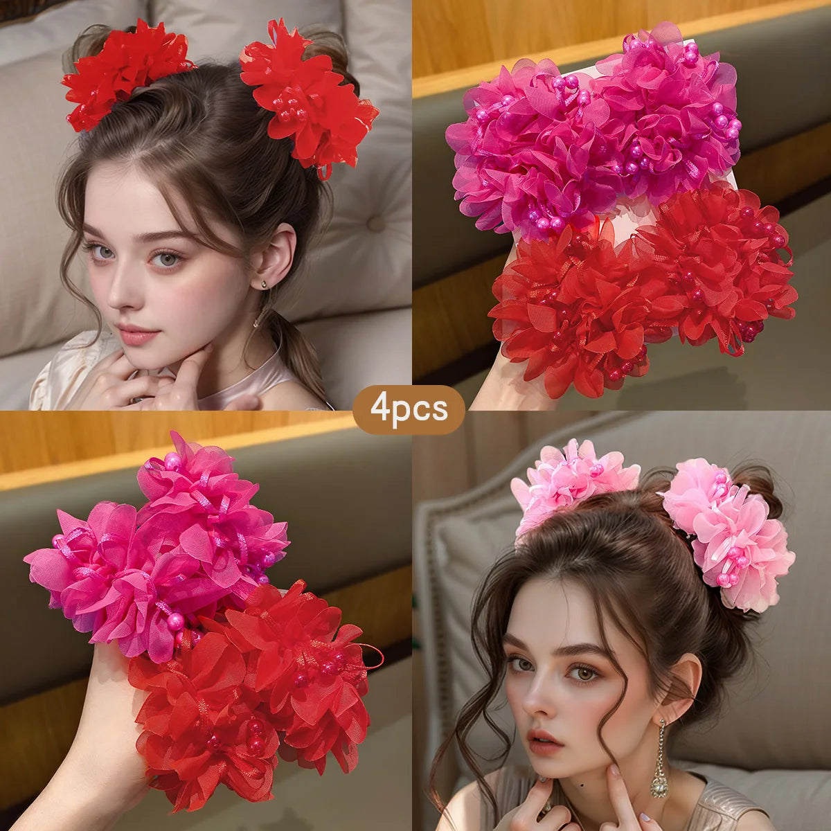 2 little girls pink cute headband hair accessories for children
