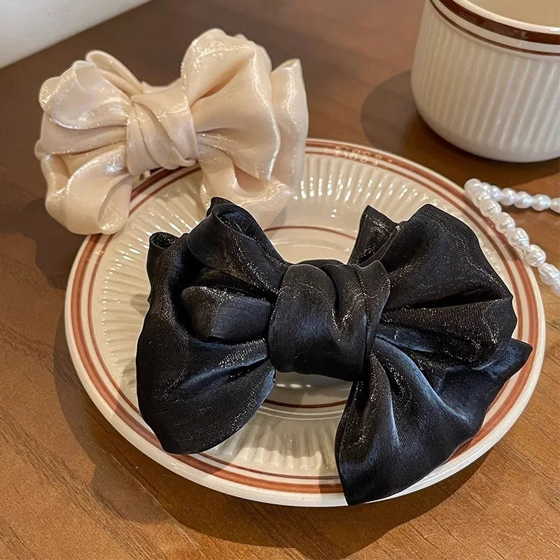 1pcs/2pcs/3pcs Solid Color Shiny Mesh Bow Hair Clip for Woman Fashion Girl Meatball Head Hair Clip Grab Clip Hair Accessories