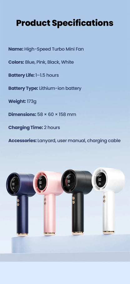New Mini Handheld Fan USB Fast Charging Portable Silent High-speed Led Display High Wind Power Fan For Travel Outdoor Activities
