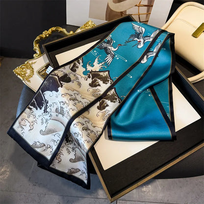 Fashion Skinny Silk Scarf for Women Letter Hair Ribbons Headbands Bandana Female Bag Wrist Wrap Neckerchief Foulard Neck Ties